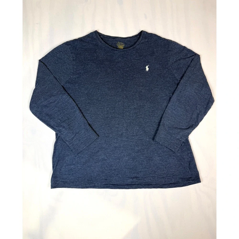 Polo Ralph Lauren Custom Slim Fit Blue‎ Heather Long Sleeve Tee Shirt XL